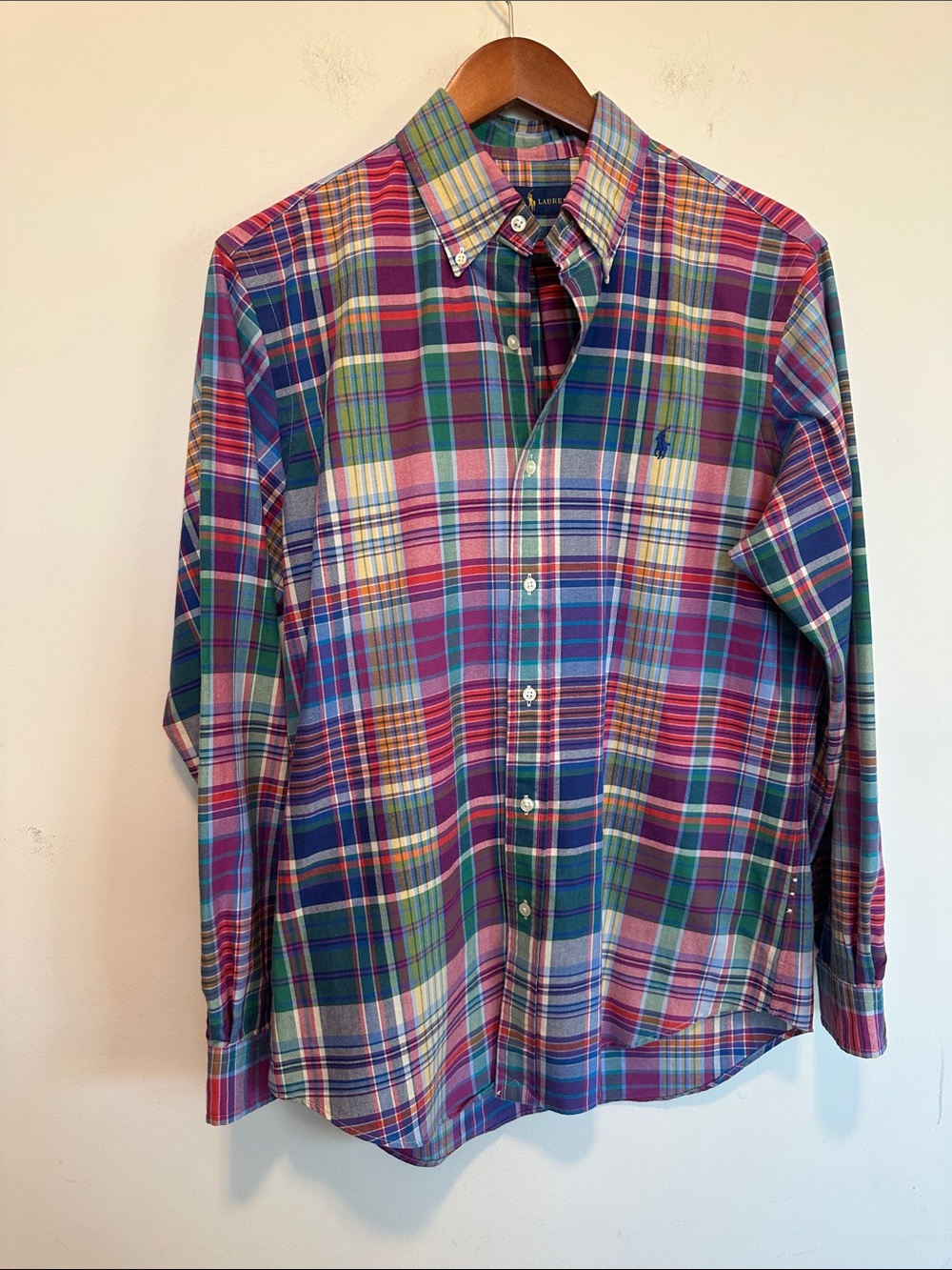 Ralph Lauren Multicolor Plaid Button-Down Shirt — Purple & Green Dominant
